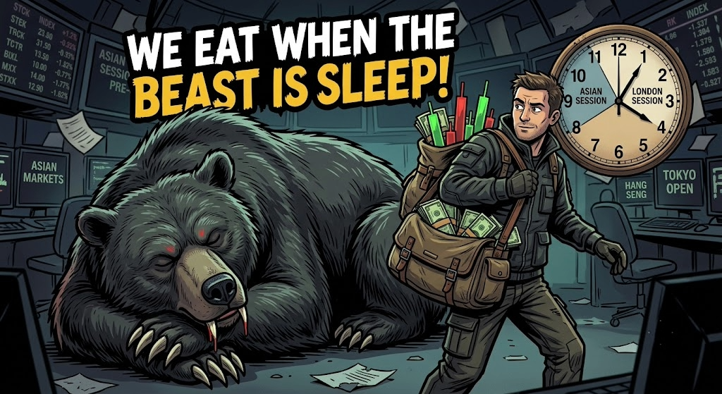 Trader collecting profits while the bear sleeps during the Asian session
